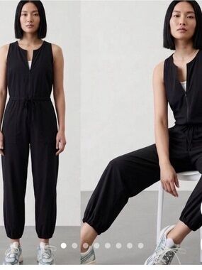 Athleta Black Athletic Pant Jump Suit UV 40+ Sleeveless Size L NWT